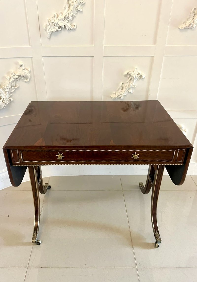 Fine Quality Small Antique Regency Brass Inlaid Rosewood Freestanding Sofa/Side Table - Image 19